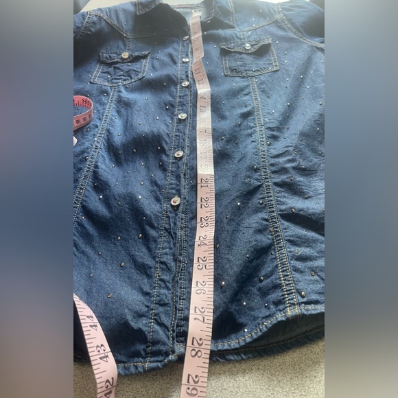 Vintage EVIDENCE Dark Denim Blue Bling Shirt Size XL - Picture 11 of 12